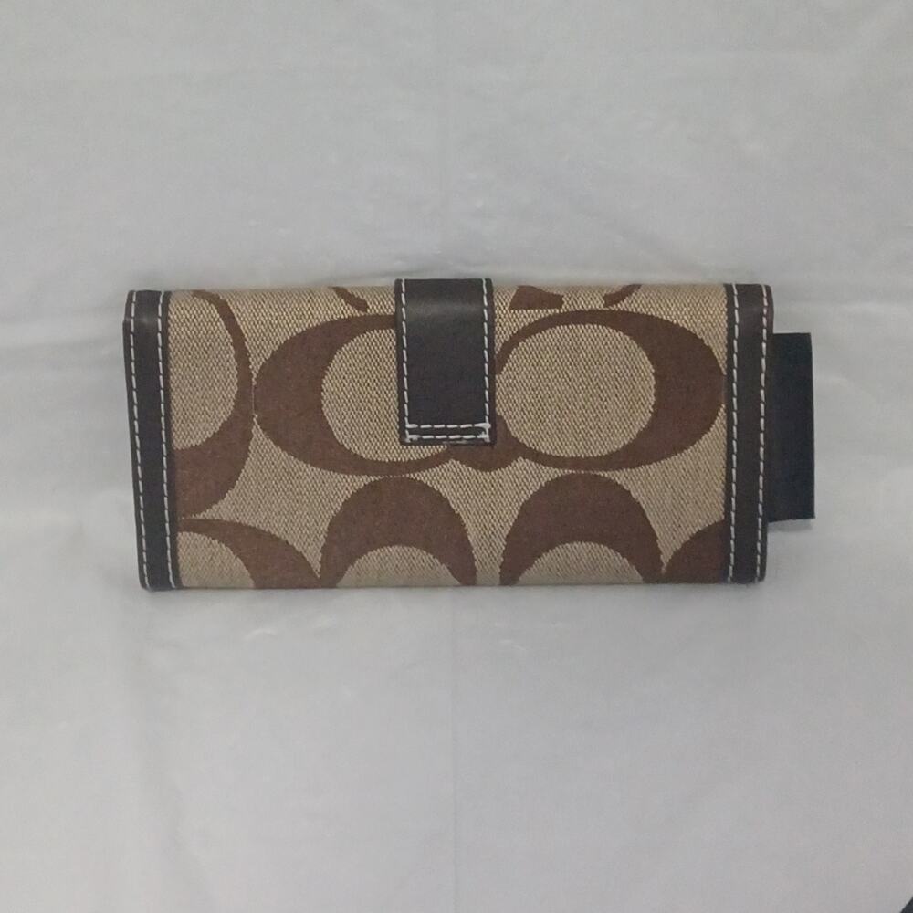 Vintage Coach Soho Signature Jacquard Buckle Trifold Wallet - Brown / Khaki - Picture 3 of 6